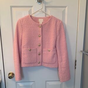 H&M Blush Tweed Blazer with Gold Accents
